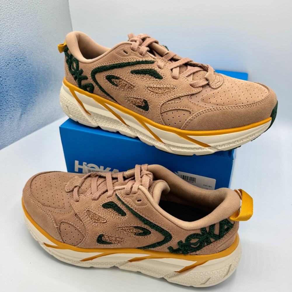 NWT Hoka Clifton L Embroidery UNISEX Shoes Leather Brown Sirrocco Mountain View - Picture 9 of 16